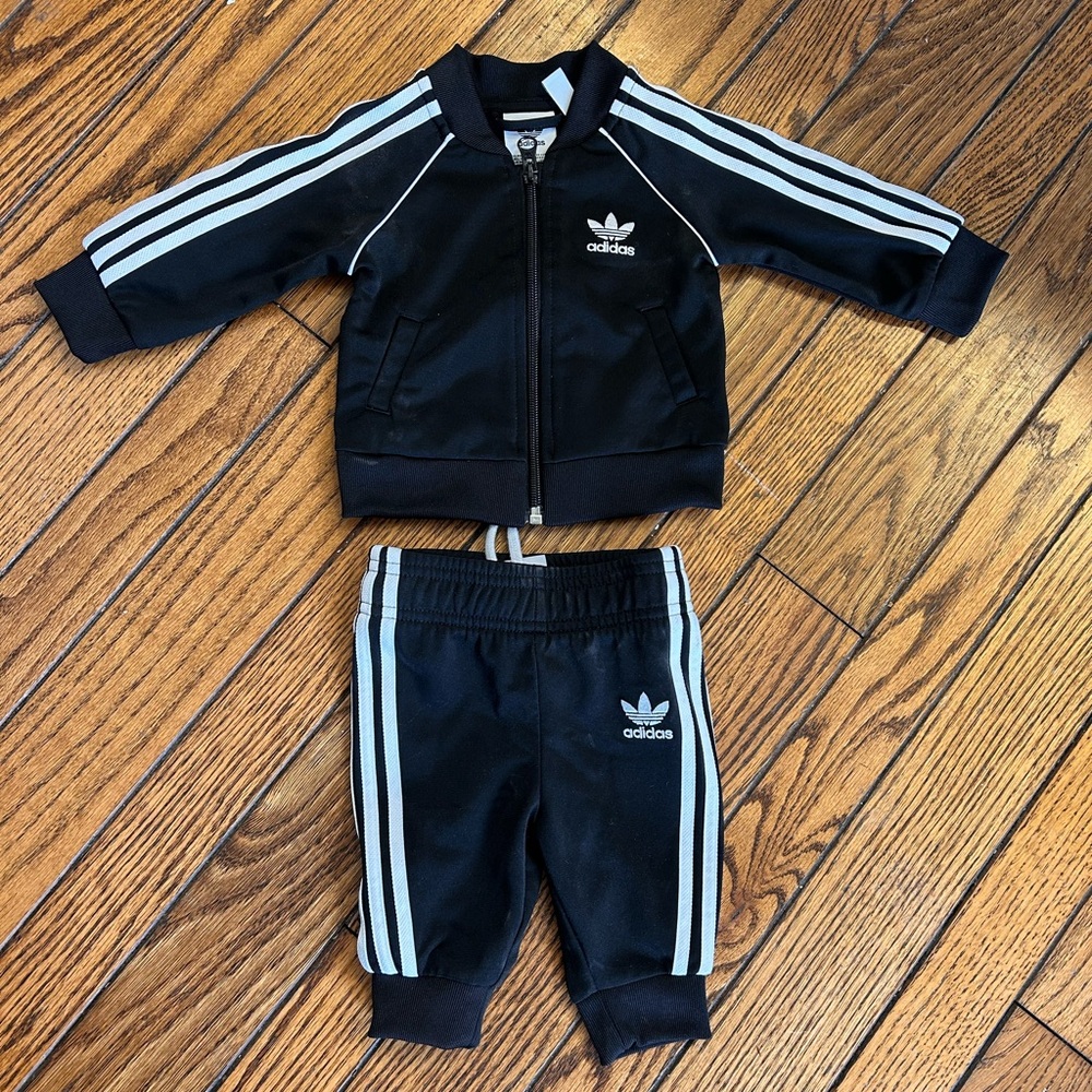 Adidas Infant Black Tracksuit with White Stripes